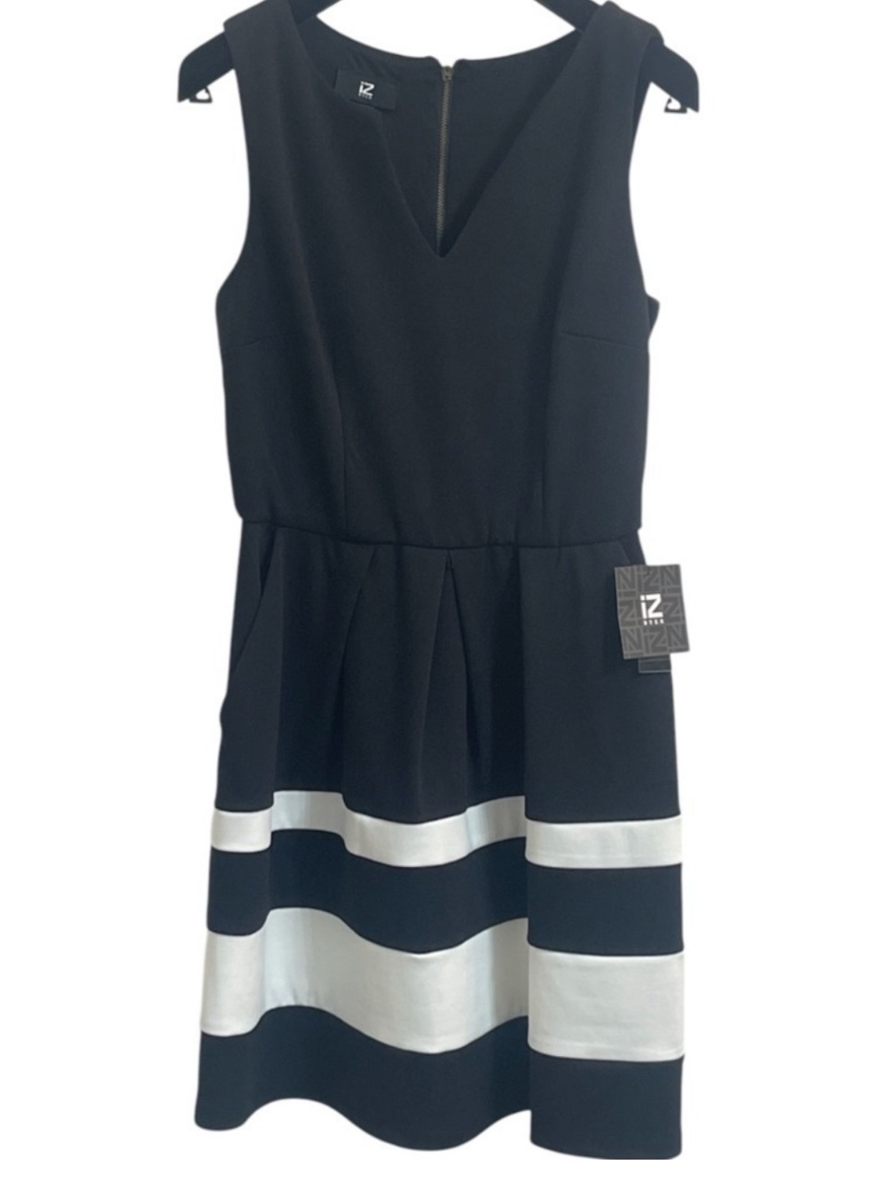 Iz Byer Black and White Striped Peplum Dress size 7 NWT